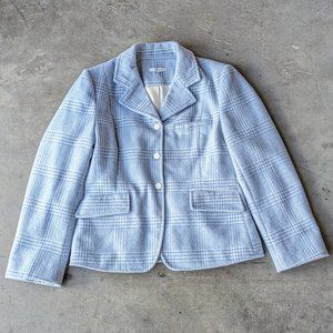 Ganni Plaid Wool Blend Woodside Blazer in Serenity Blue size 38